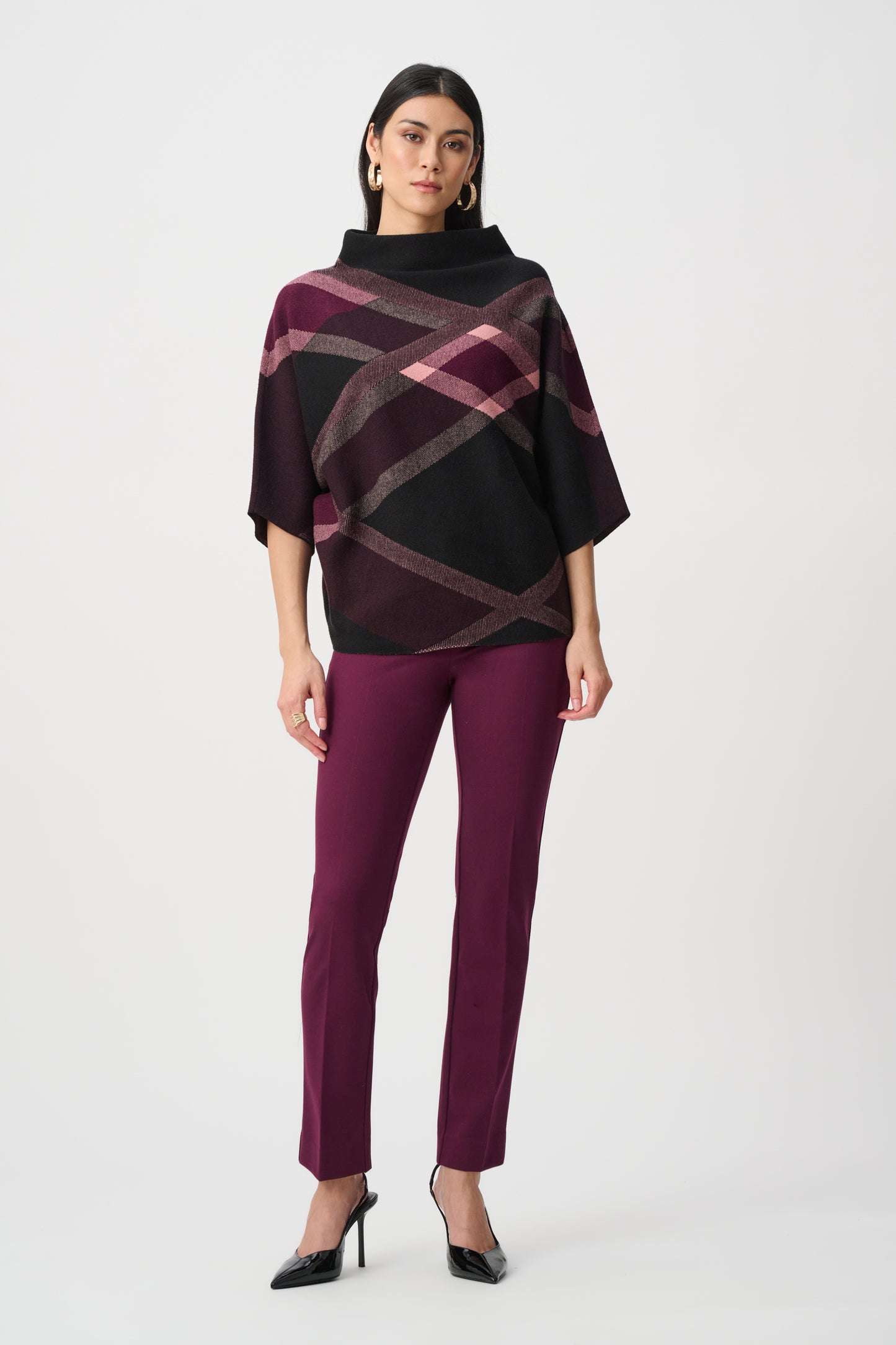 Brushed Plaid Funnel Neck Sweater