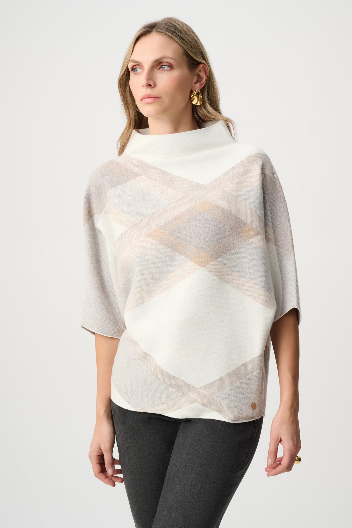Brushed Plaid Funnel Neck Sweater