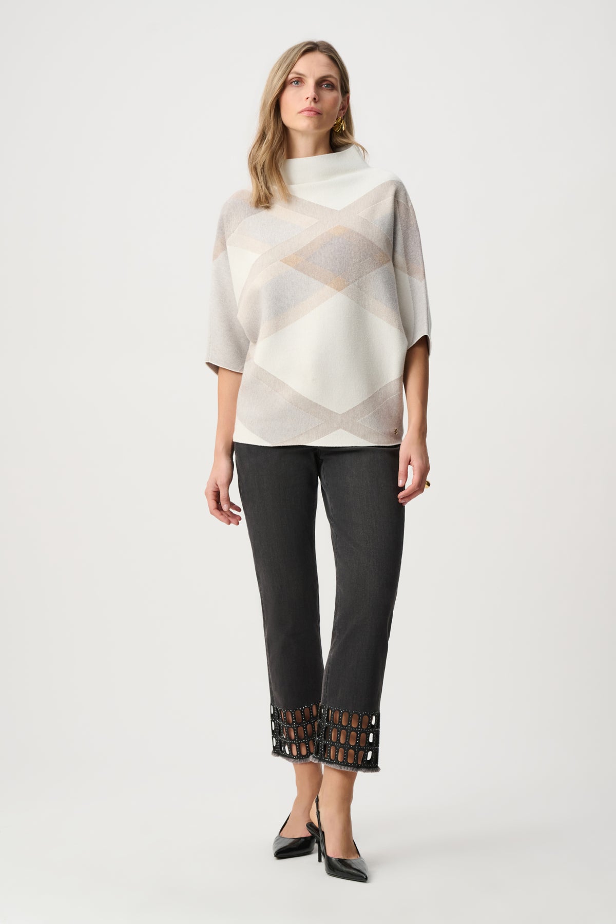 Brushed Plaid Funnel Neck Sweater