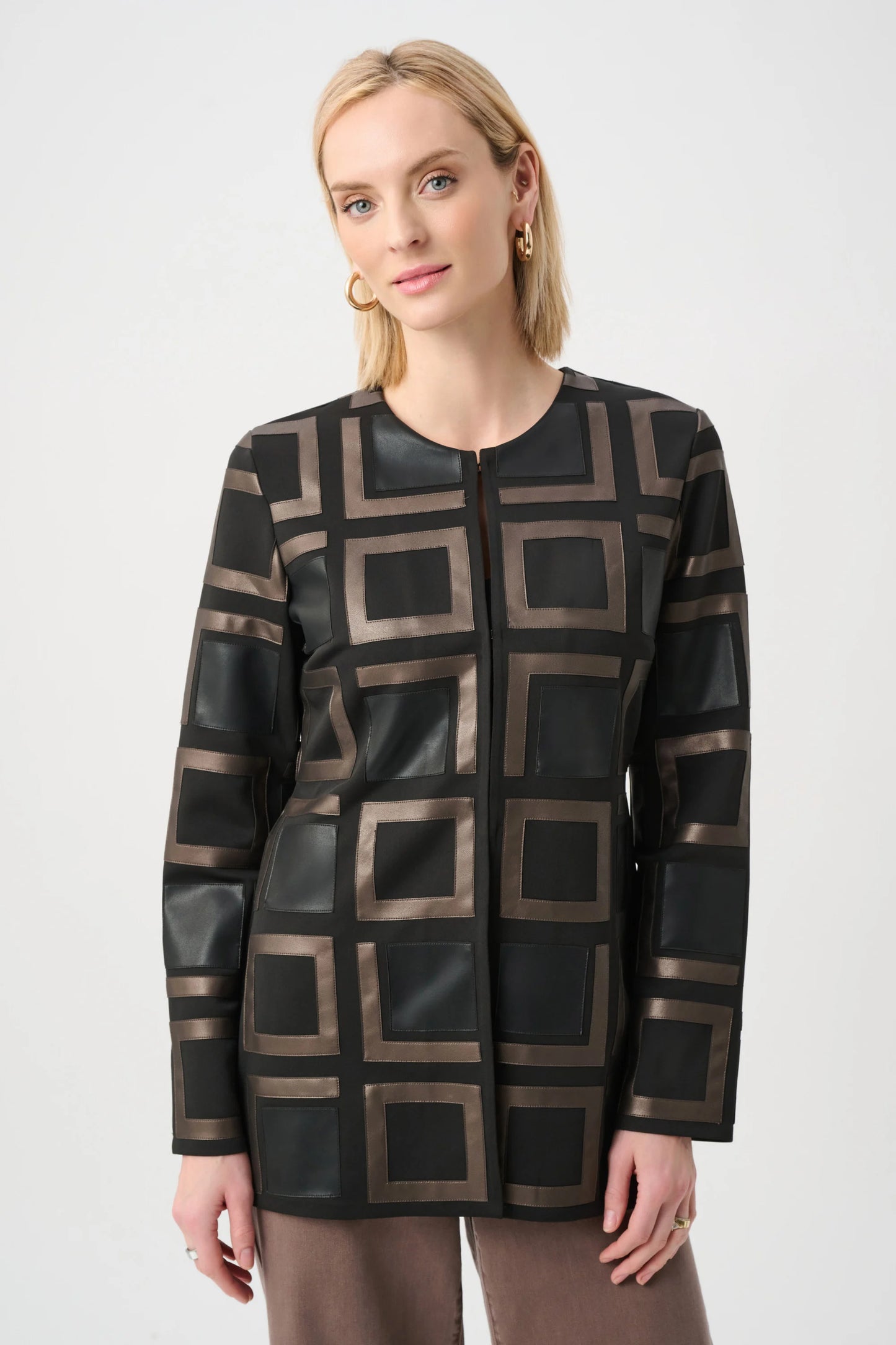Leatherette and Scuba Two-Tone Jacket