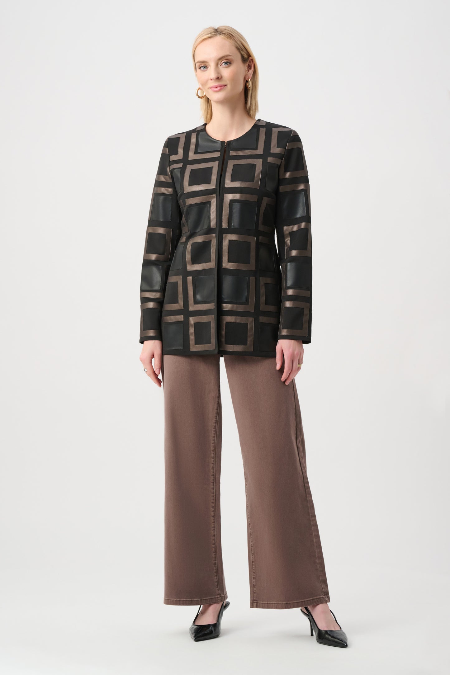 Leatherette and Scuba Two-Tone Jacket
