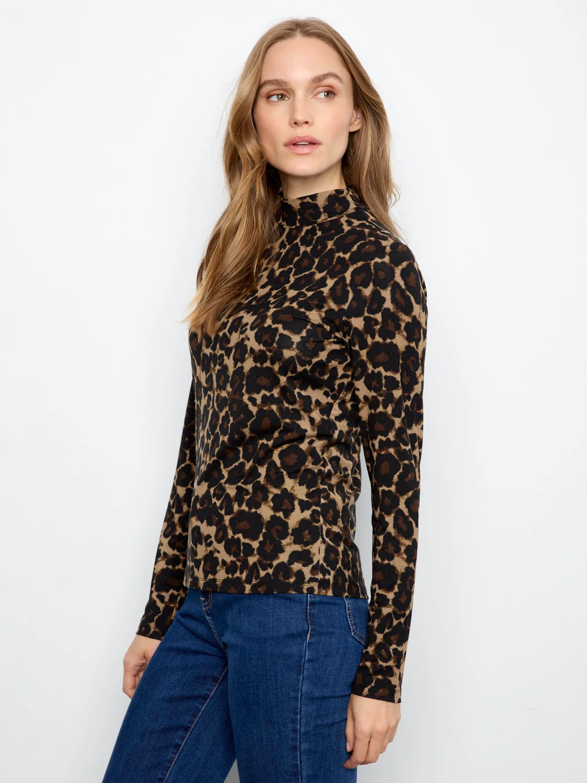 Animal Print Mock Neck