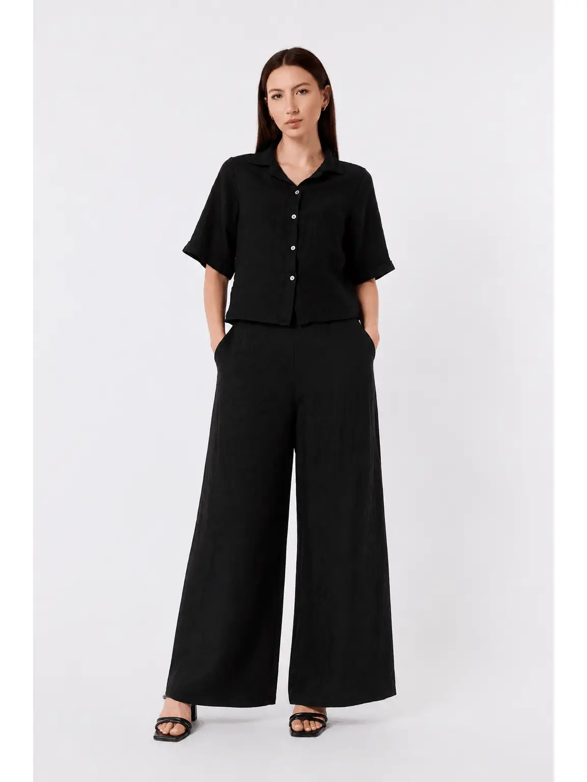 Milena 3/4 Sleeve Button Front Linen Top