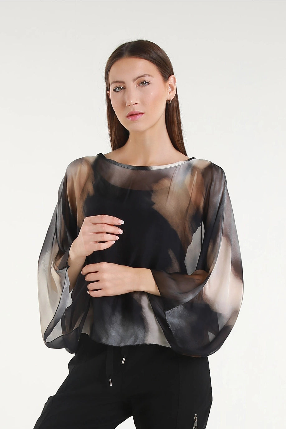 Sofita Abstract Cropped Silk Kaftan