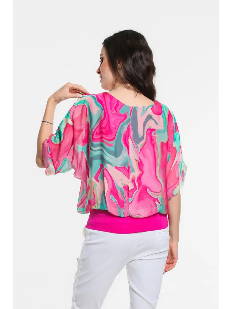 Abella Swirl Band Waist Top - Fuschsia