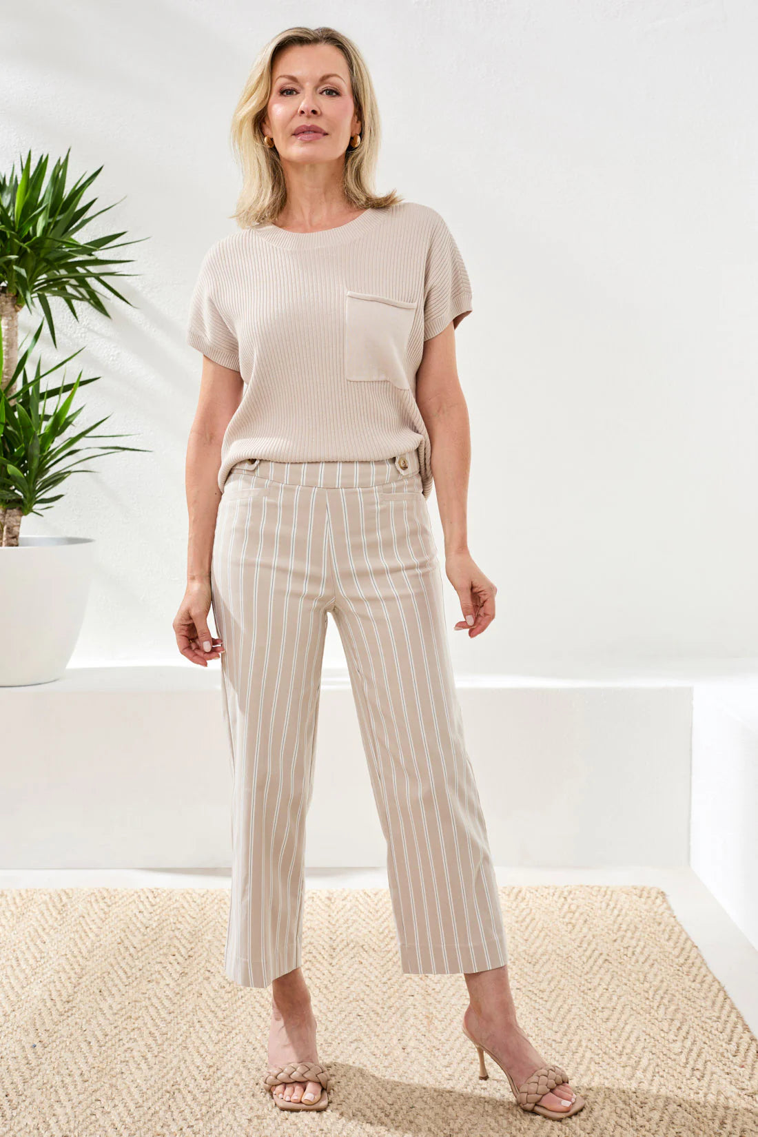 Bengaline Stripe Pull On Capris