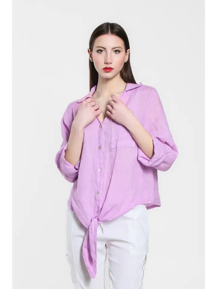 Alejandra Linen Tie Front Blouse