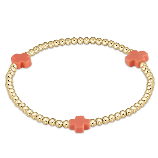 Signature Cross 3mm Gold Bracelet - Coral