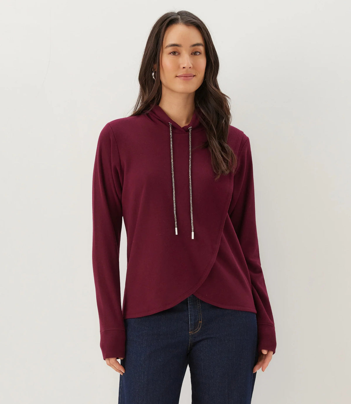 Rhinestone Drawstring Crossover Sweatshirt