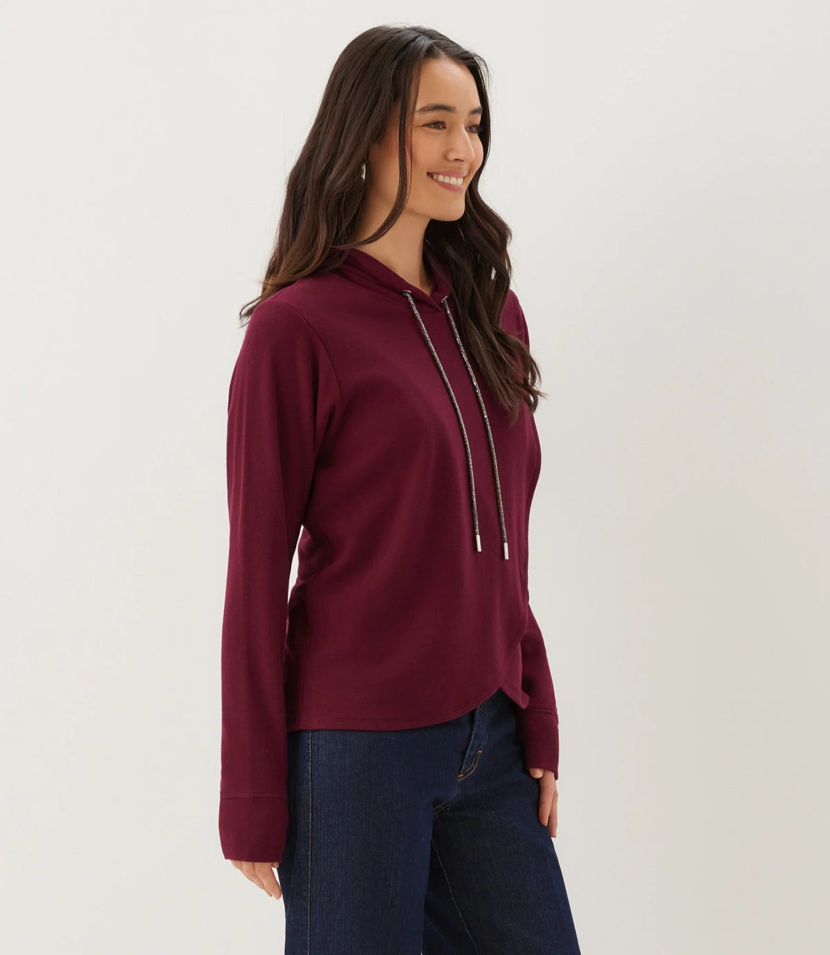 Rhinestone Drawstring Crossover Sweatshirt