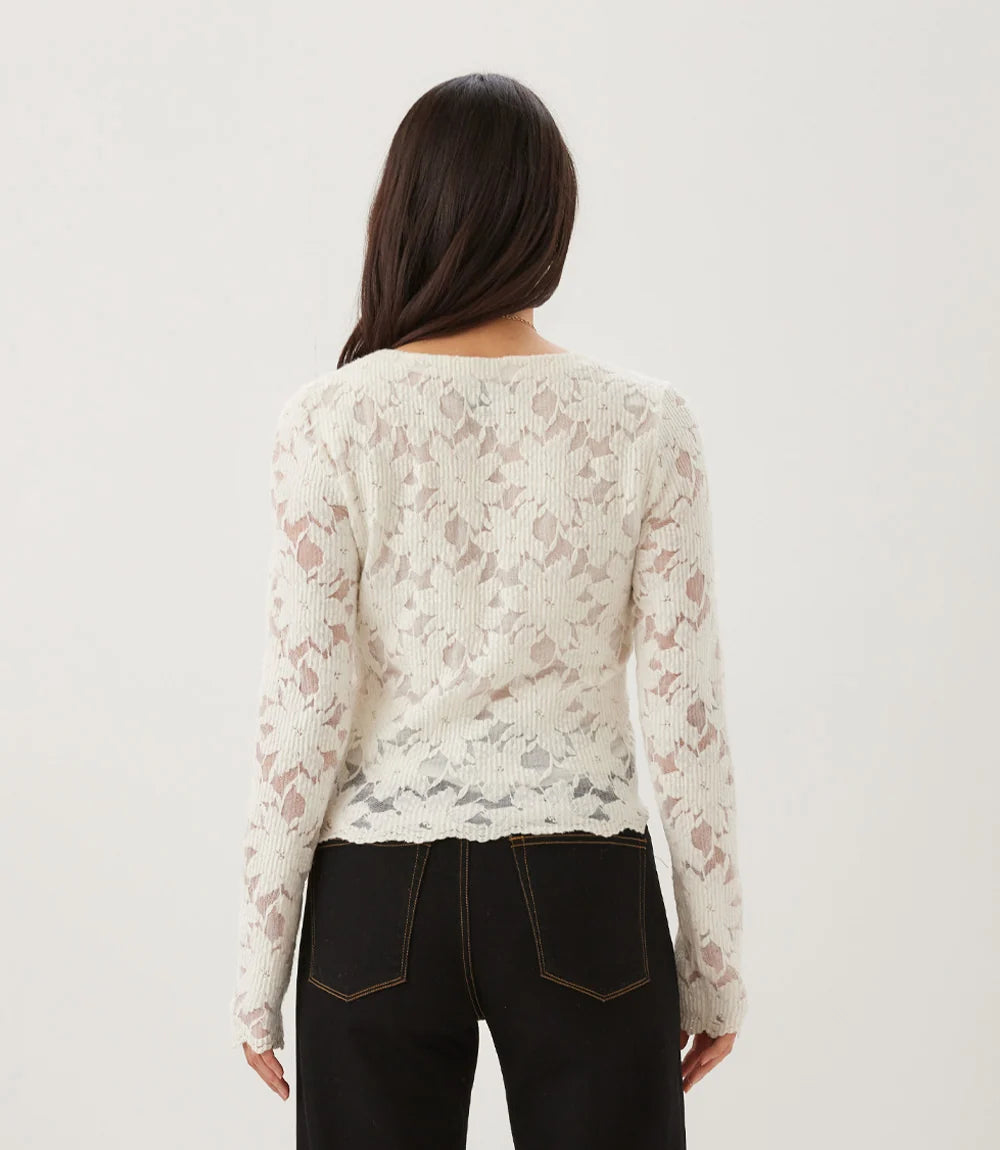 Long Sleeve Floral Burnout V-Neck Top