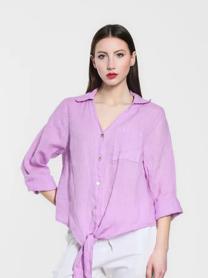 Alejandra Linen Tie Front Blouse