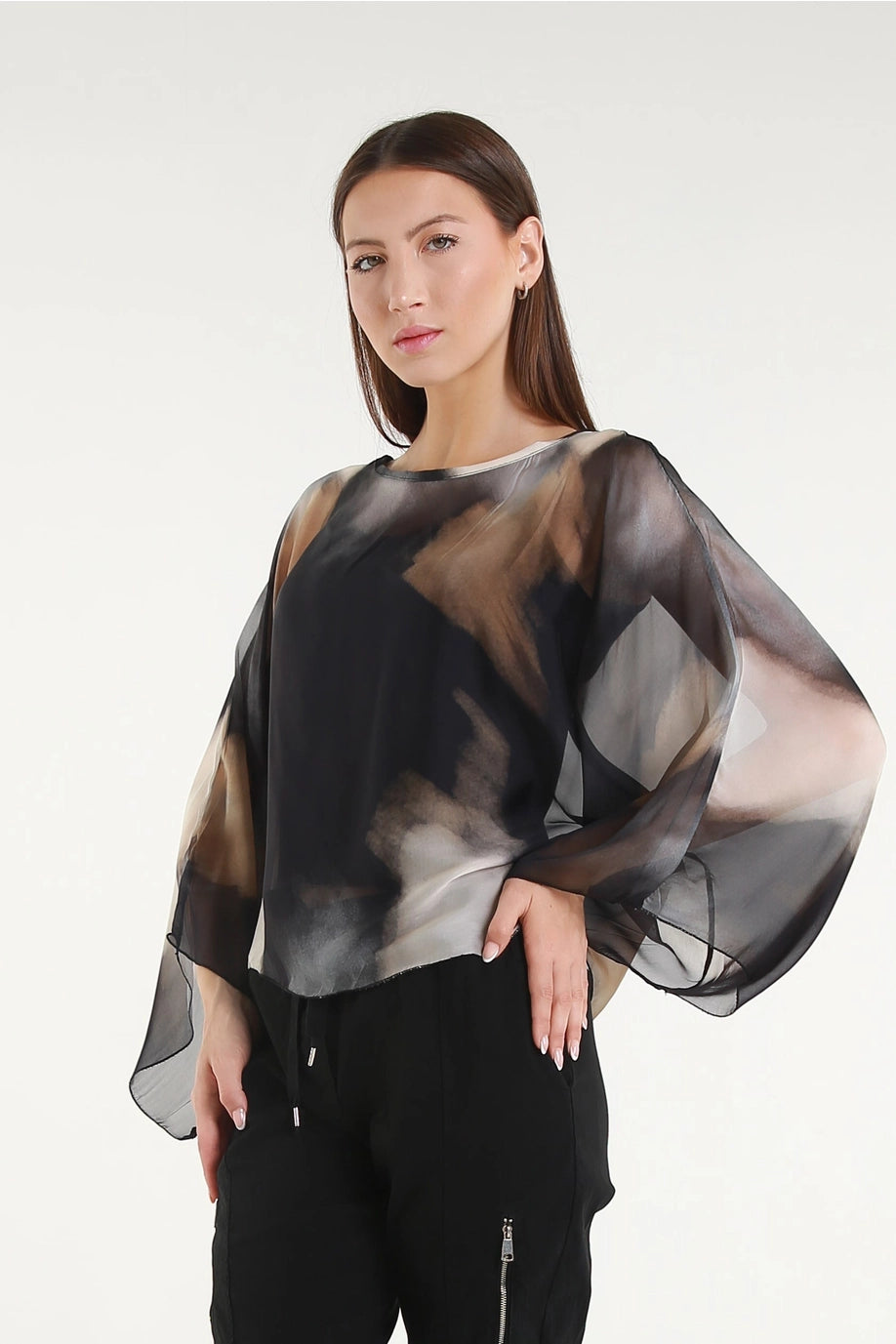 Sofita Abstract Cropped Silk Kaftan