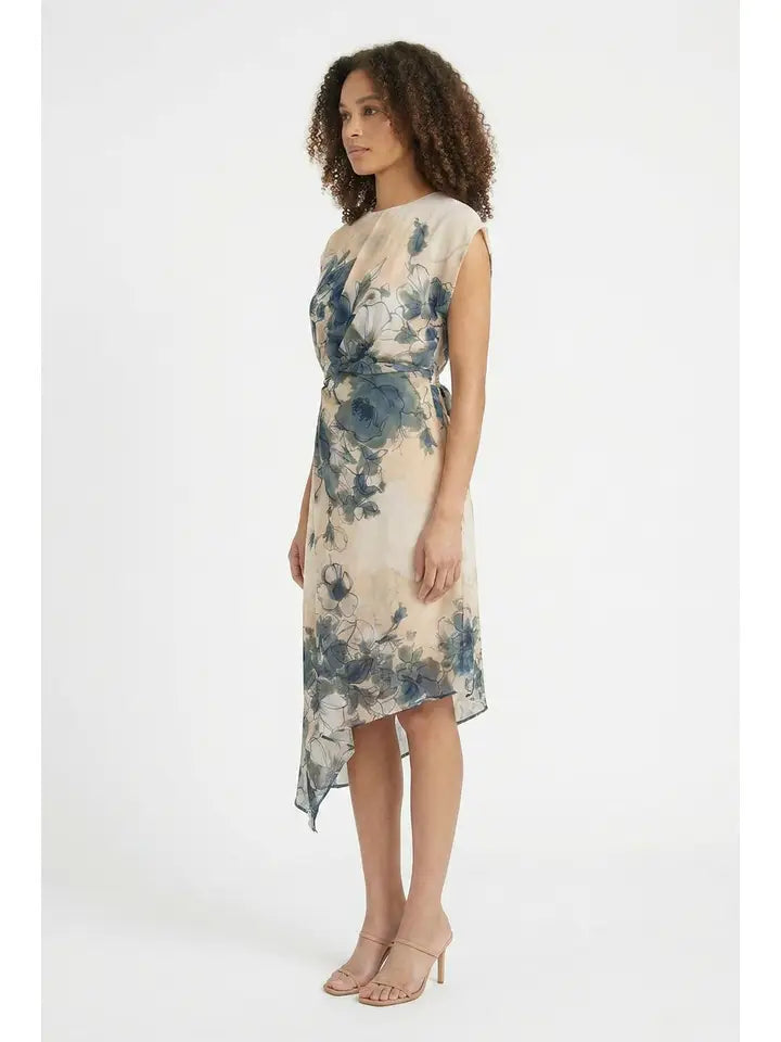 Asymmetrical Cap Sleeve Floral Dress