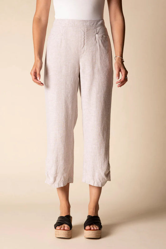 Linen Pleat Button Capri