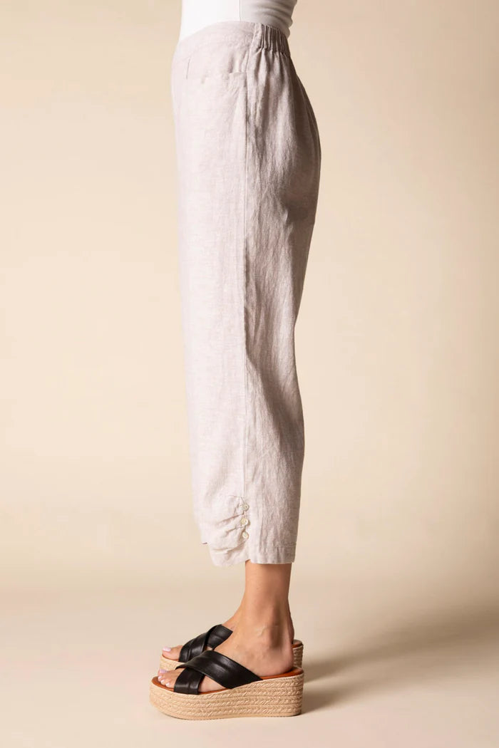 Linen Pleat Button Capri