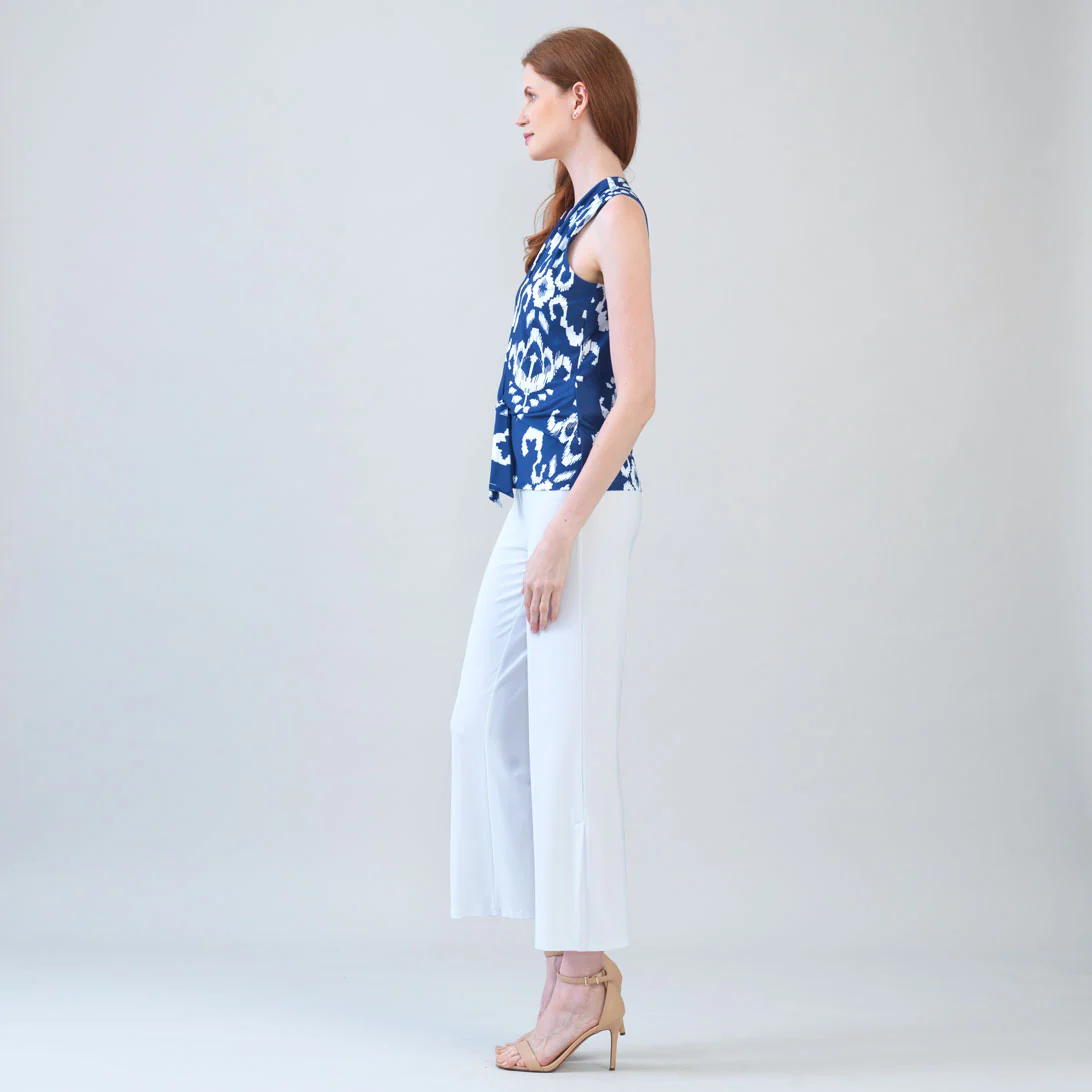 Printed V-Neck Front Tie Sleeveless Top