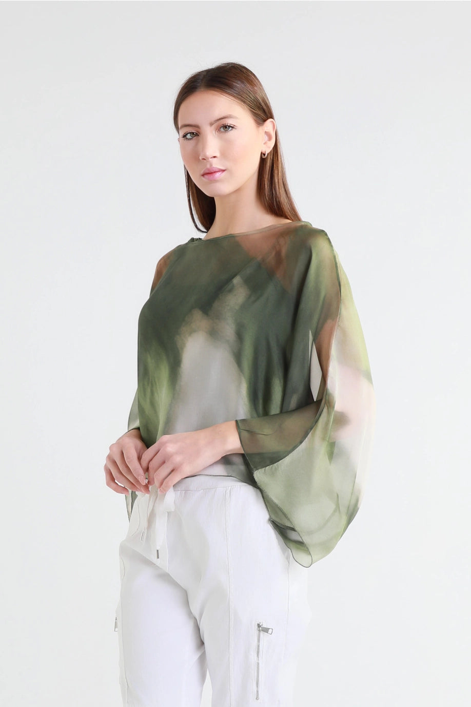 Sofita Abstract Cropped Silk Kaftan