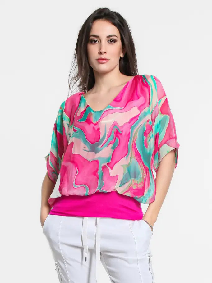 Abella Swirl Band Waist Top - Fuschsia