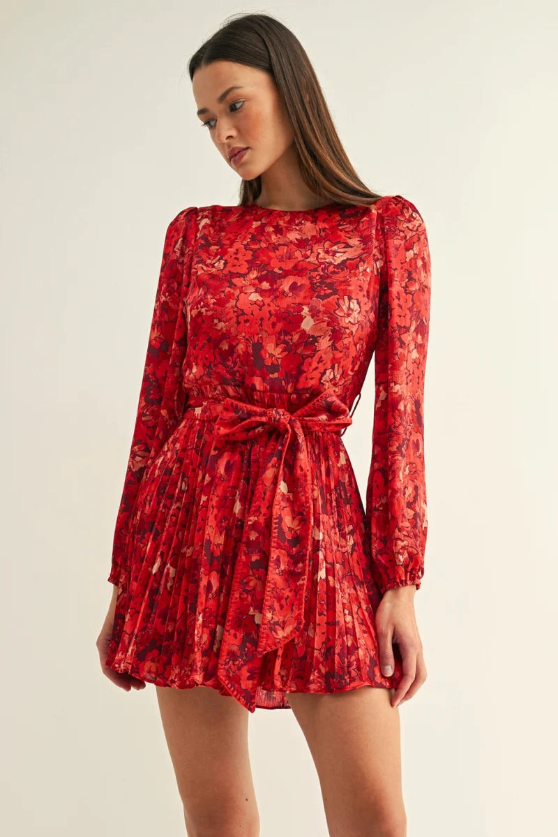Bailey Pleated Long Sleeve Mini Dress