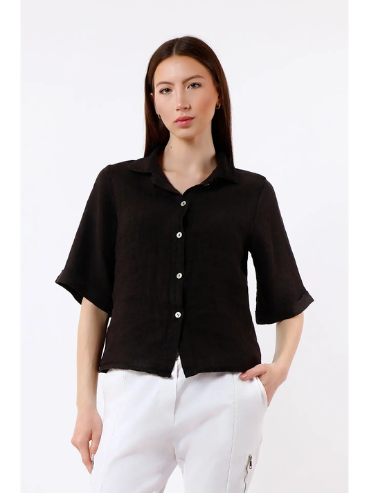 Milena 3/4 Sleeve Button Front Linen Top