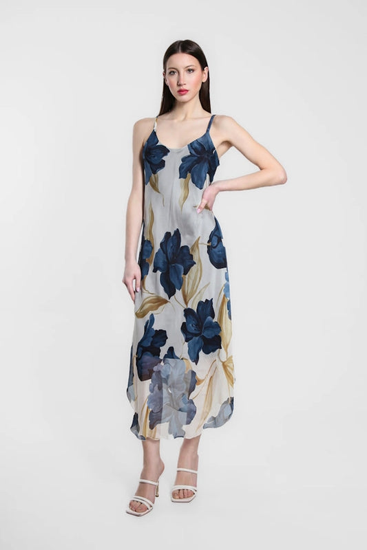 Rachel Iris Print Silk Midi