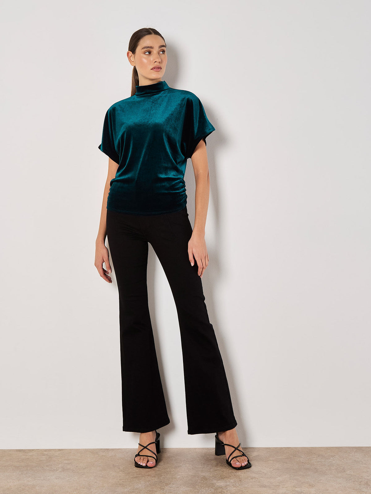 Velvet Side Ruche Asymmetrical Top