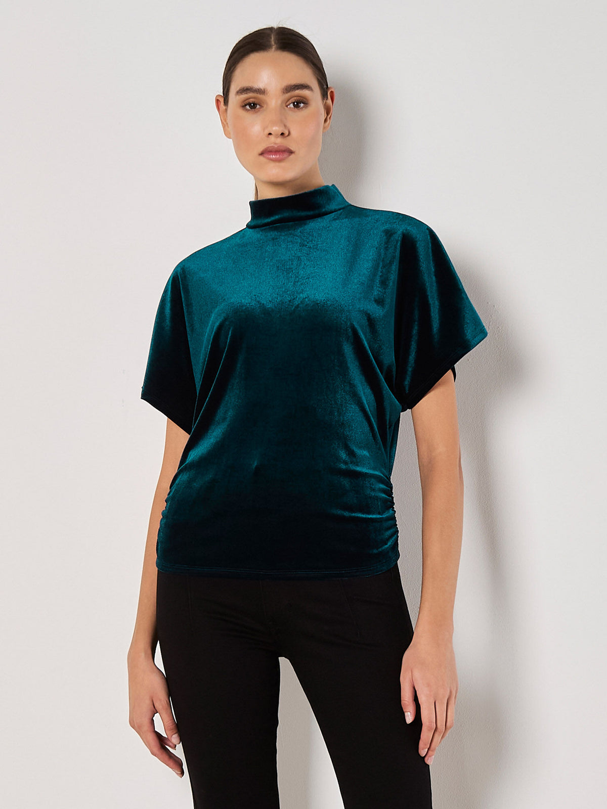 Velvet Side Ruche Asymmetrical Top