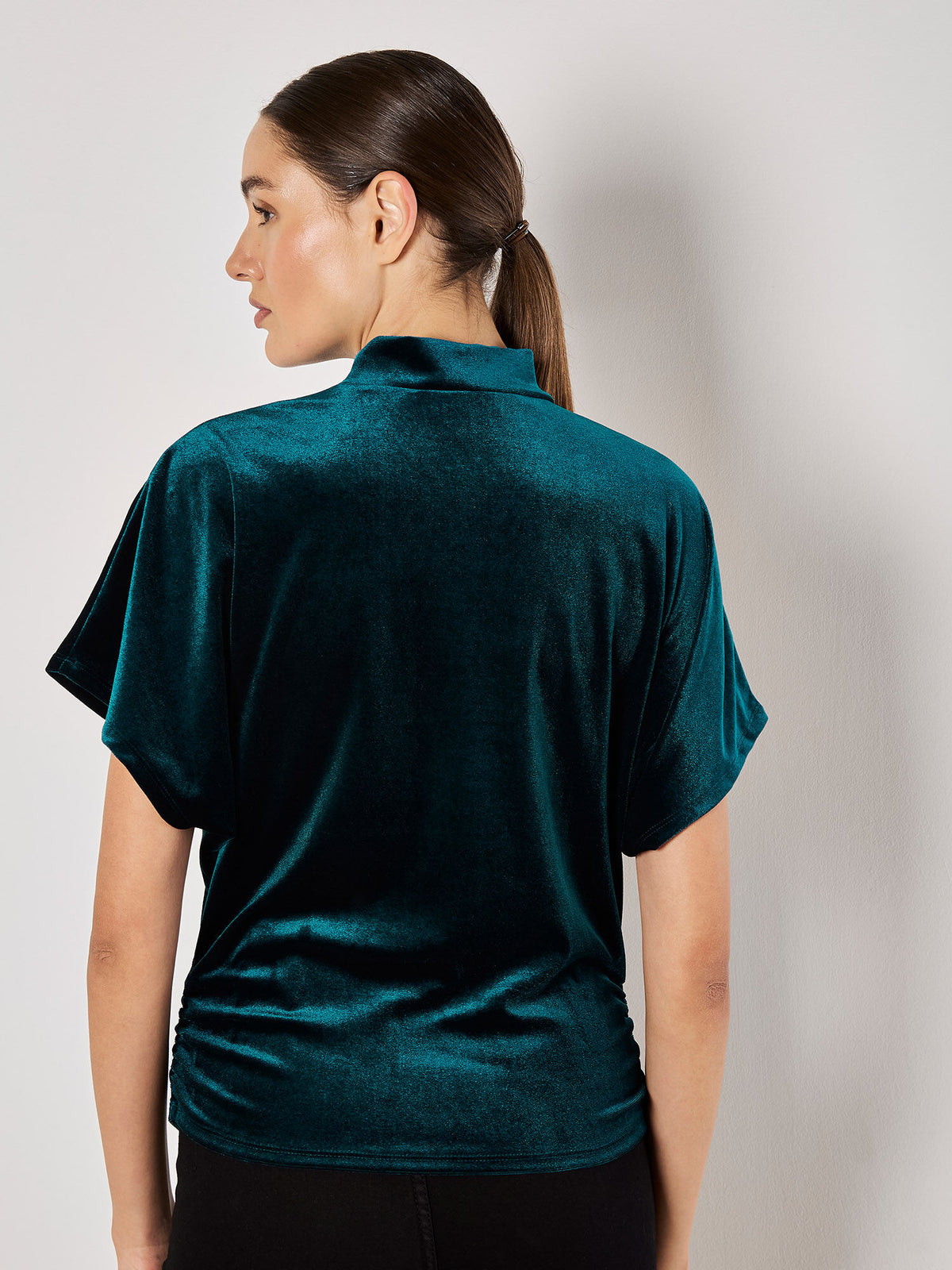 Velvet Side Ruche Asymmetrical Top