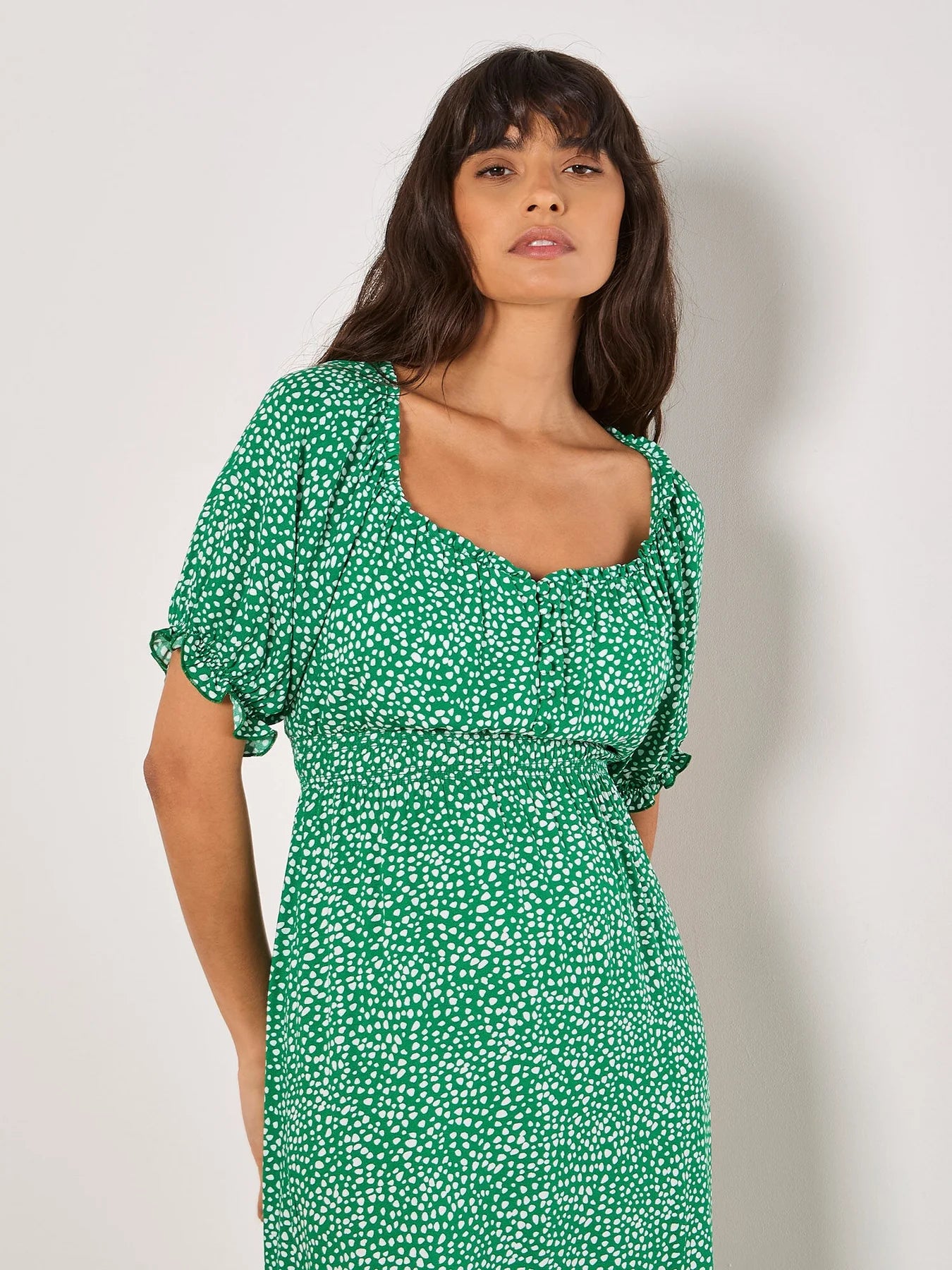 Milkmaid Midi Spot Printed Dress