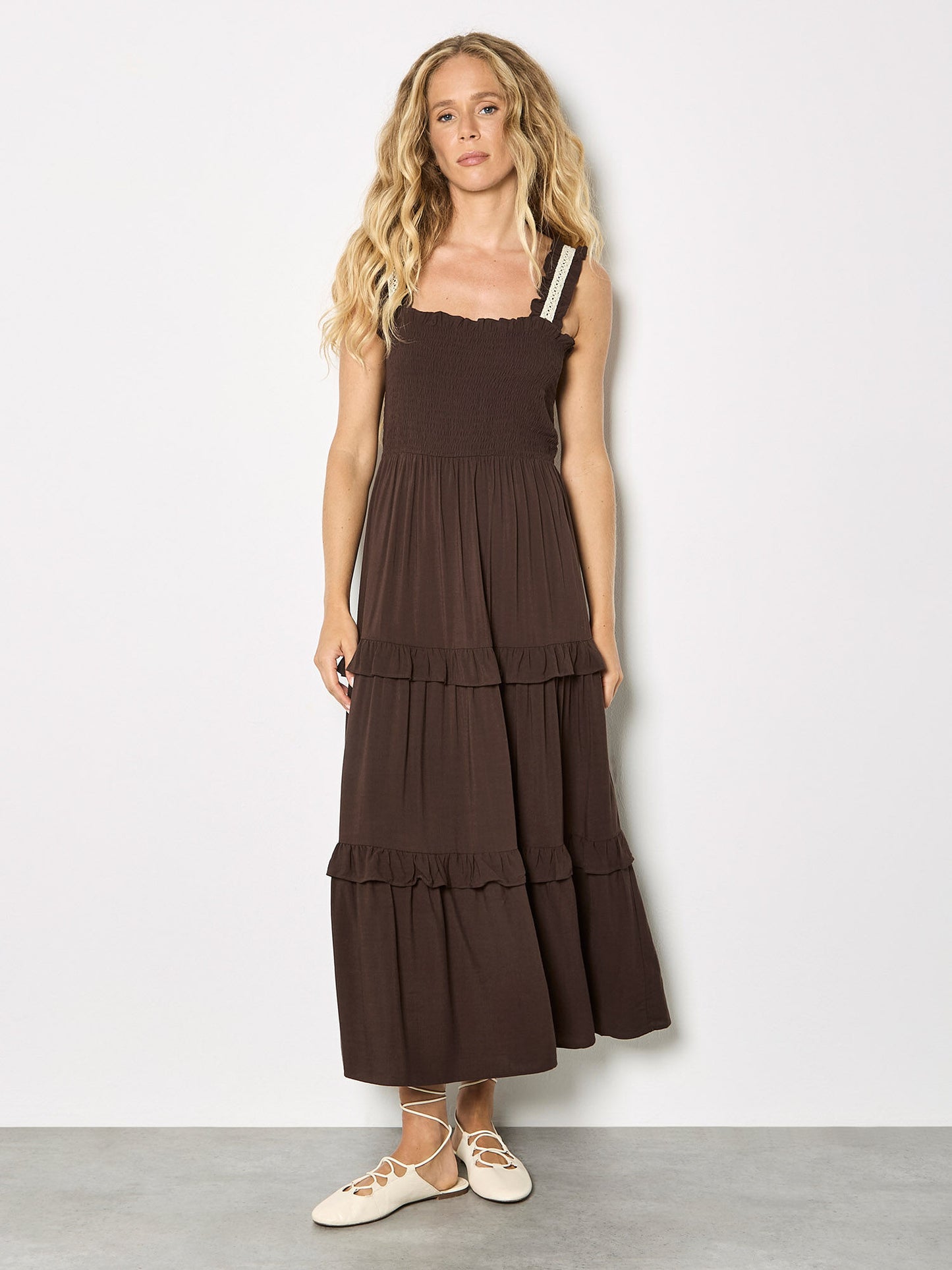 Smocked Tiered Crochet Dress