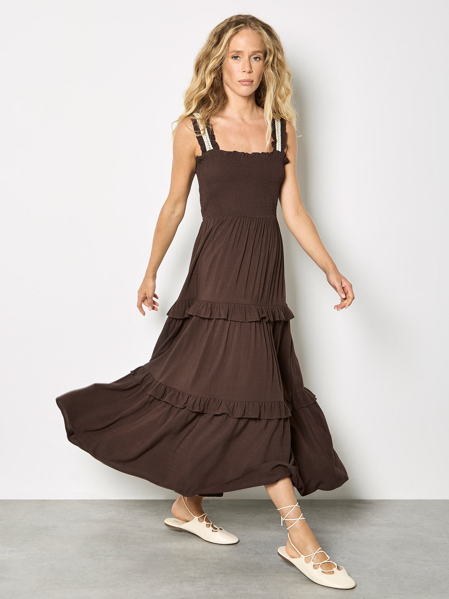Smocked Tiered Crochet Dress