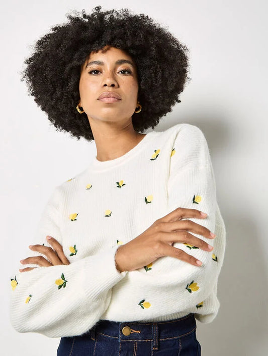 Lemon Embroidered Sweater