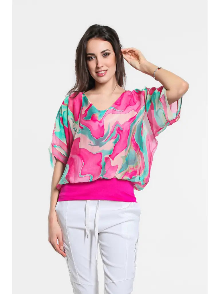 Abella Swirl Band Waist Top - Fuschsia