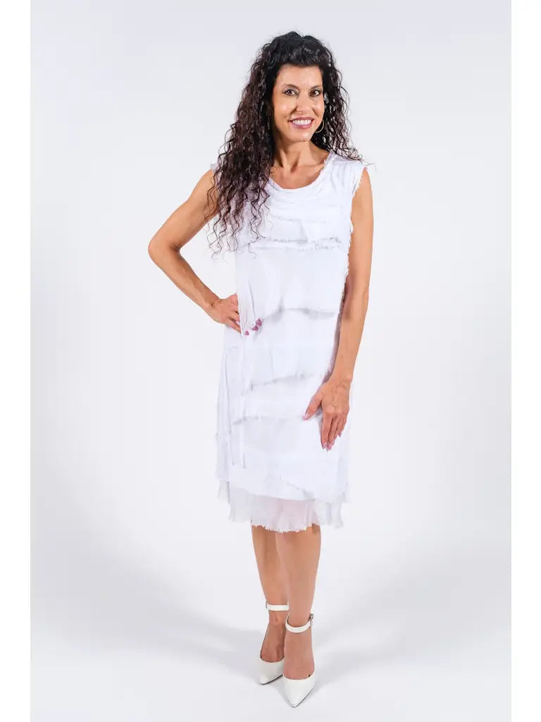 Mariana Silk Ruffle Dress - White
