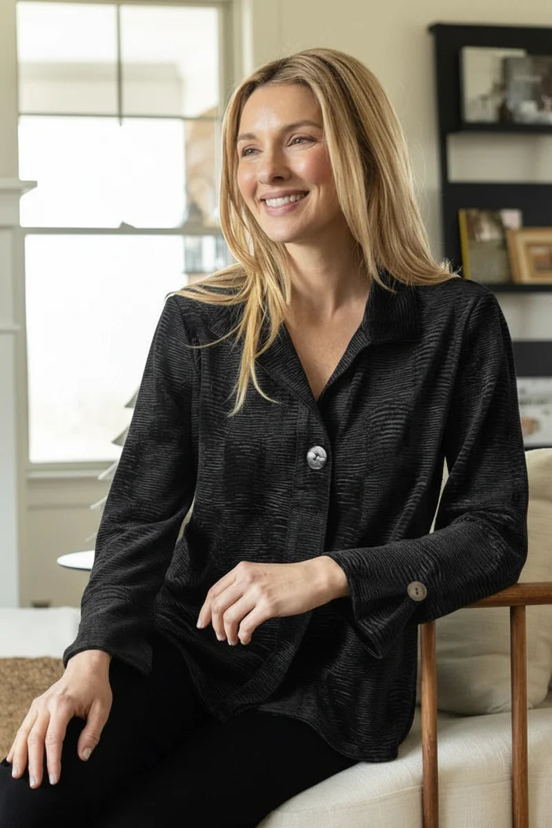 Crinkle Velvet Hidden Placket Top