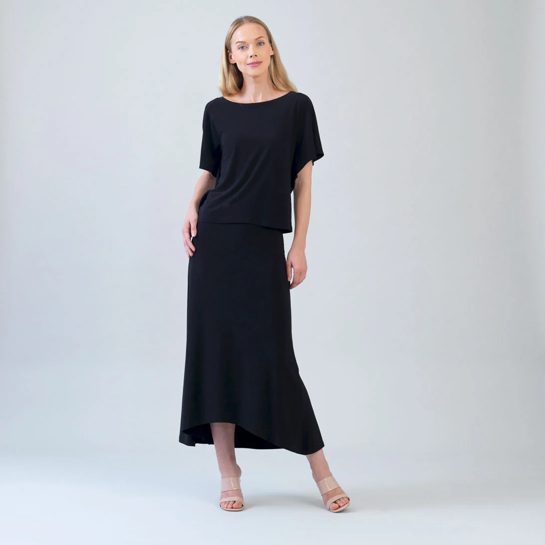 Cascade Drape Hi-Low Maxi Skirt
