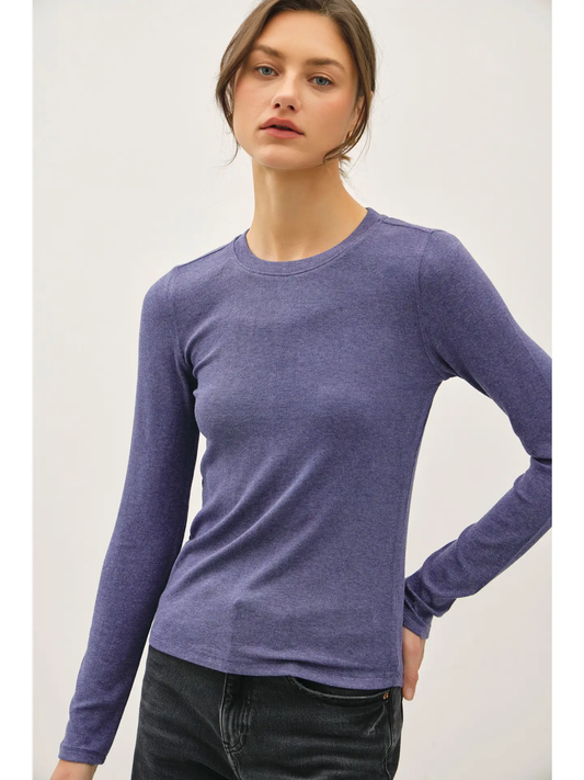 Ribbed Crew Neck Long Sleeve Top
