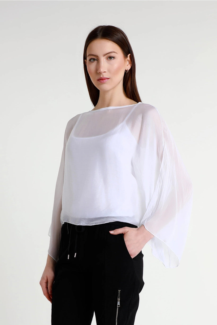Sofita 3/4 Sleeve Cropped Silk Caftan