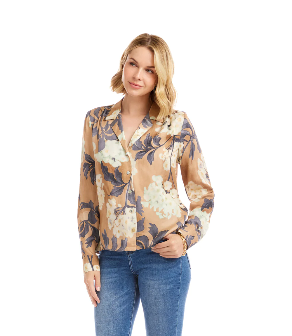 Long Sleeve Satin Button Up Shirt
