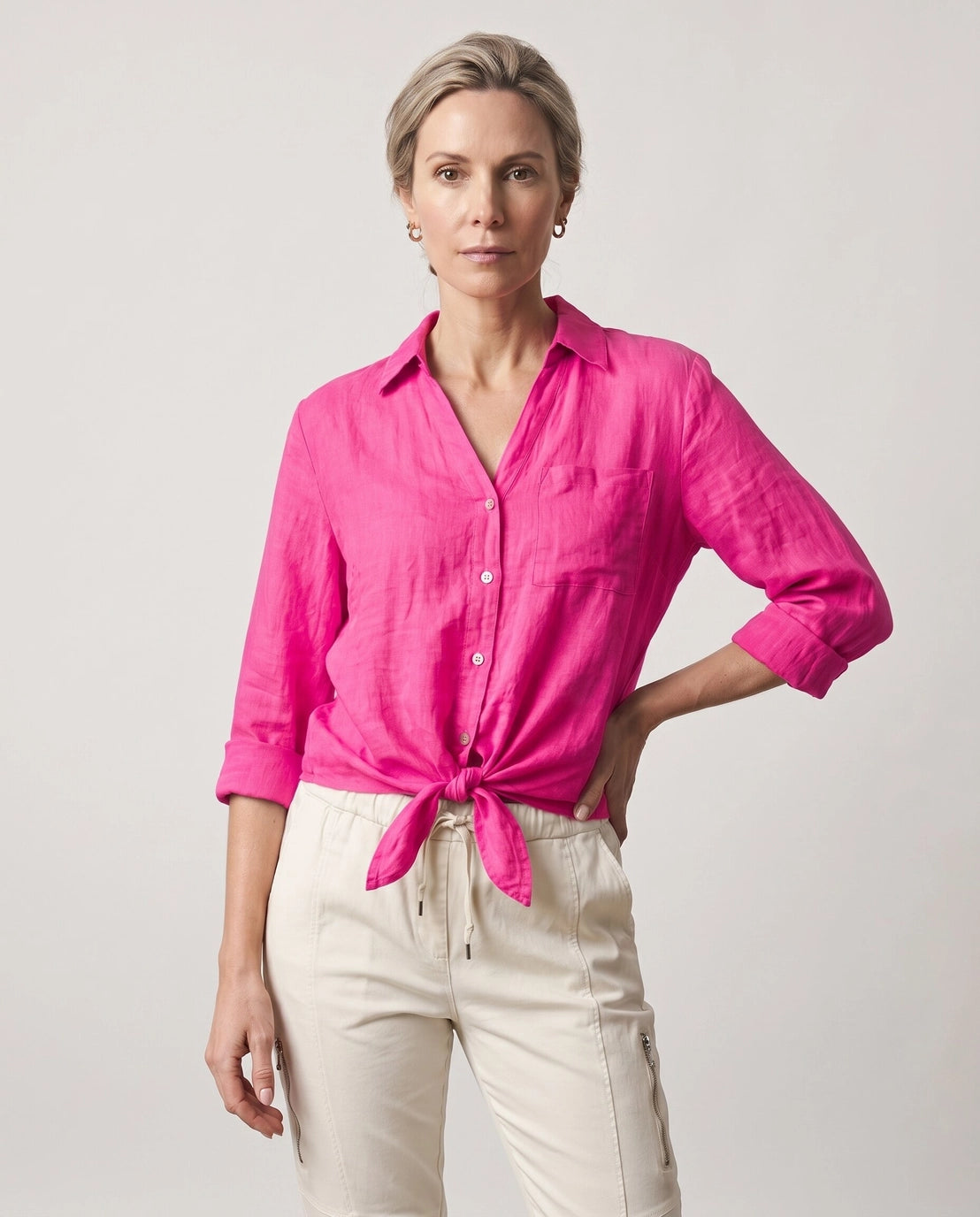 Alejandra Linen Tie Front Blouse