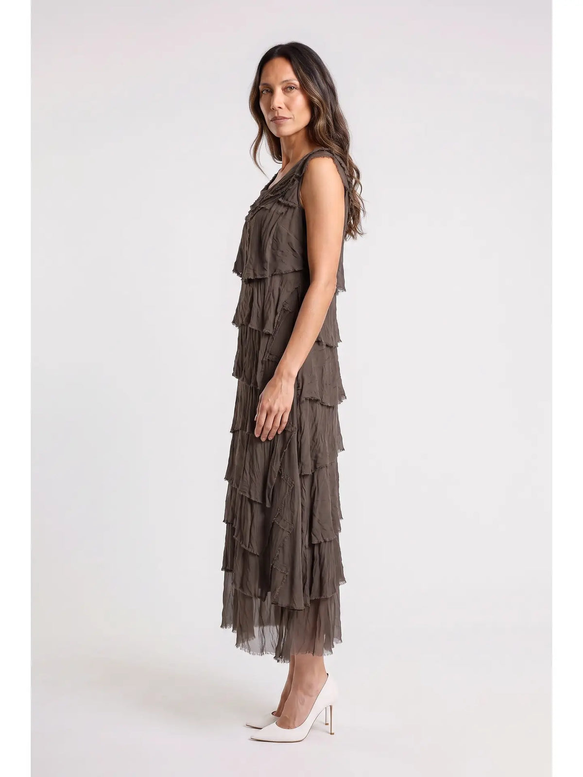 Aleena Silk Maxi Ruffle-Espresso