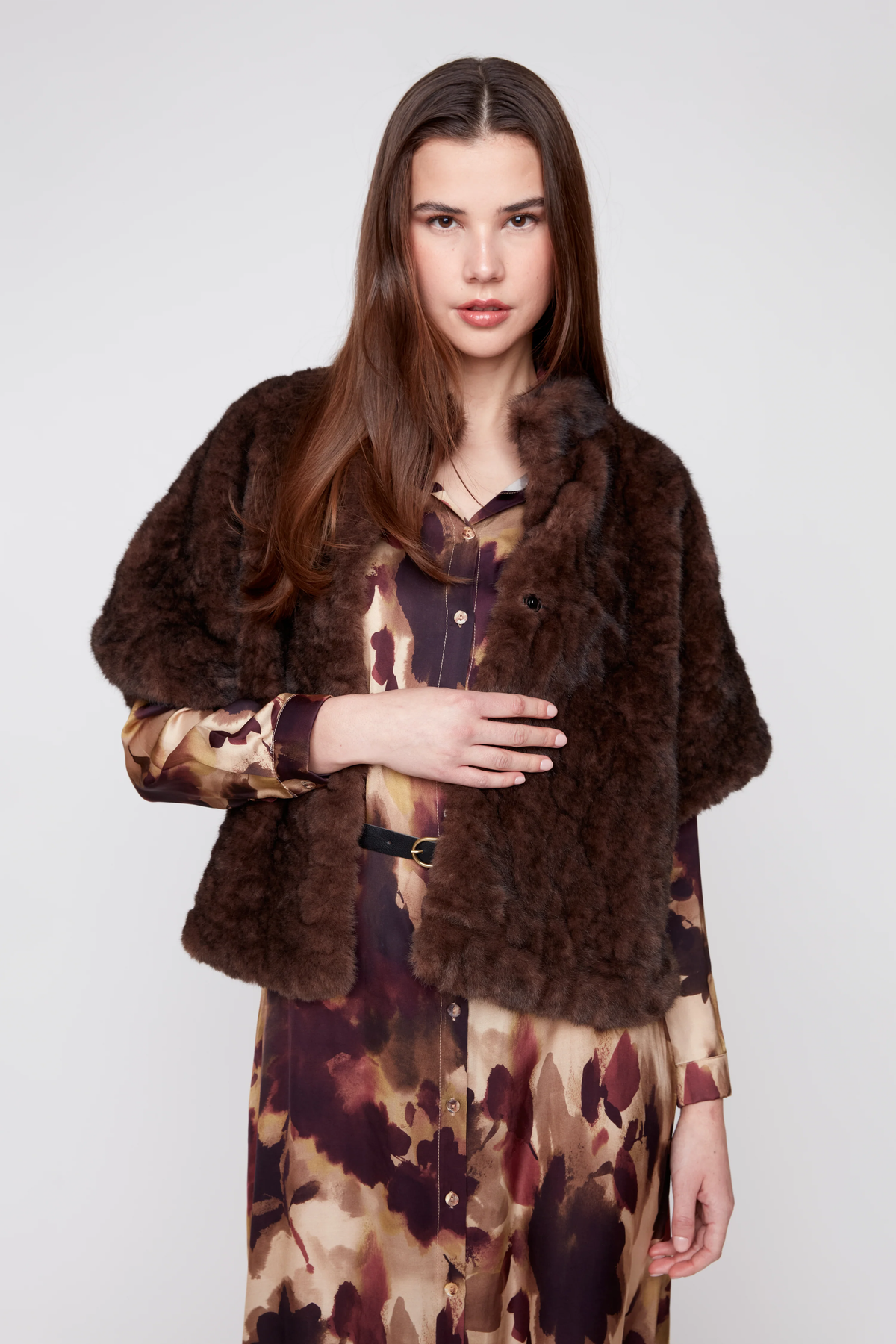 Ruched Faux Fur Poncho