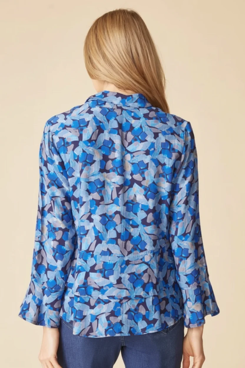 Rayon Crepe Painted Stone Flounce Shirt