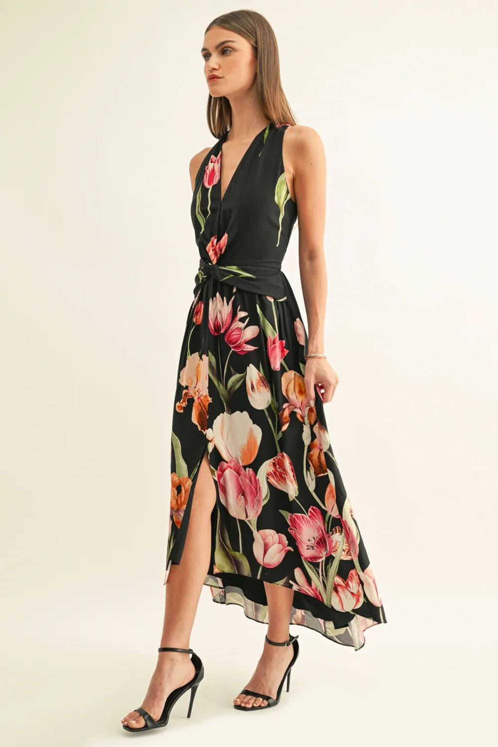 Aliyah Twister Halter High Low Maxi Dress