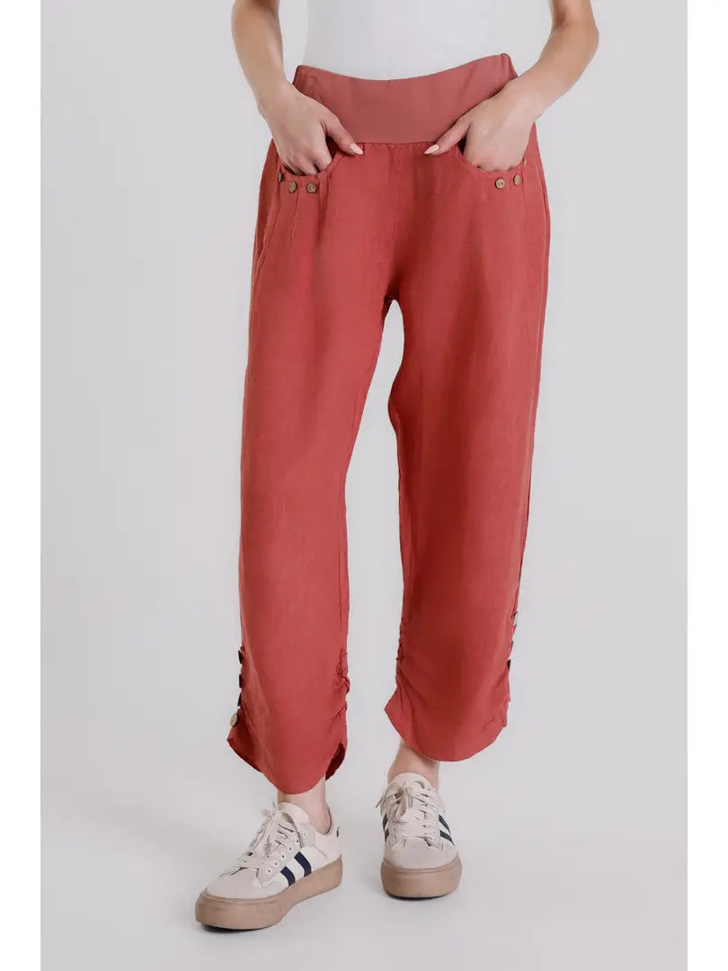 Georgia Side Ruche Linen Pant