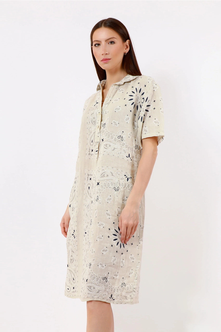 Regine Short Sleeve Bandana Linen Dress