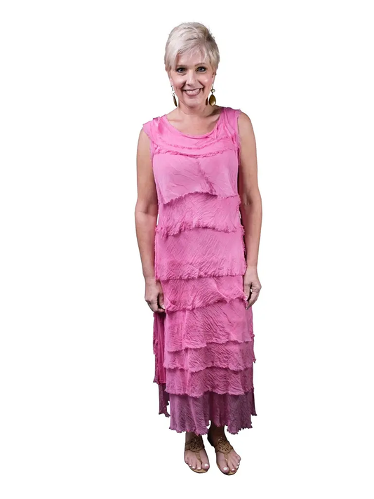 Aleena Silk Maxi Ruffle-Fuchsia