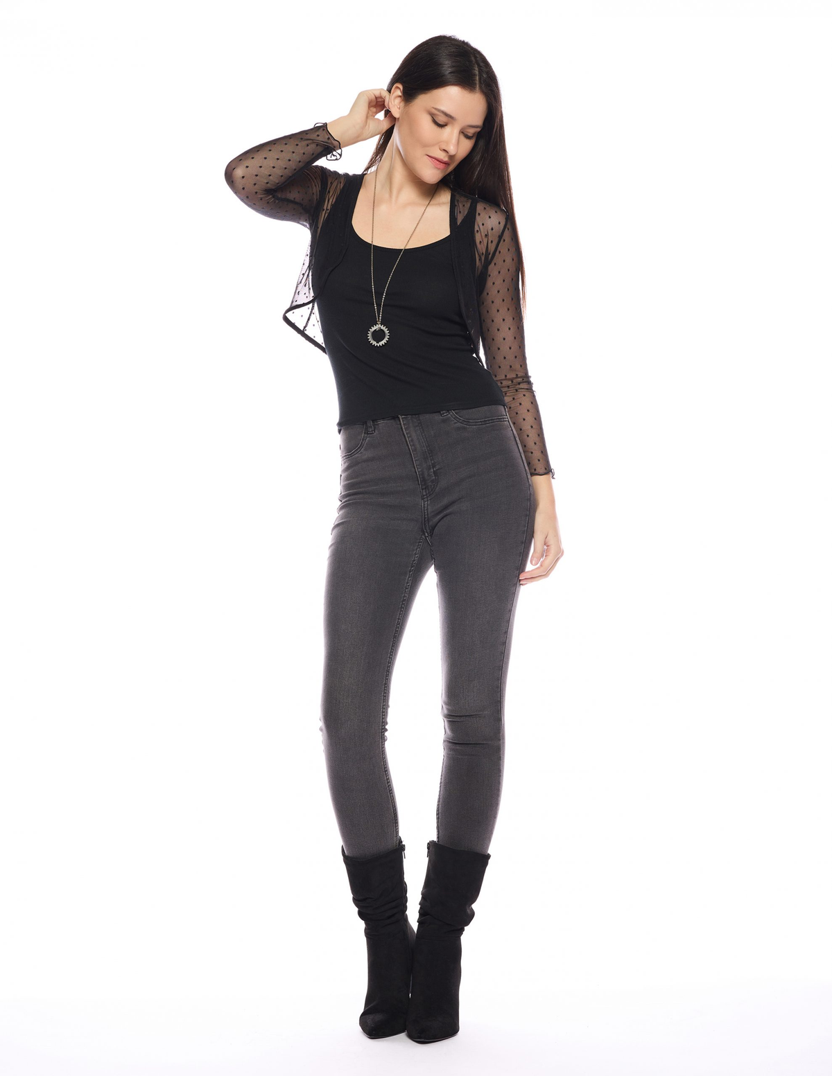 Pilot Cardigan in Black Mesh Dot