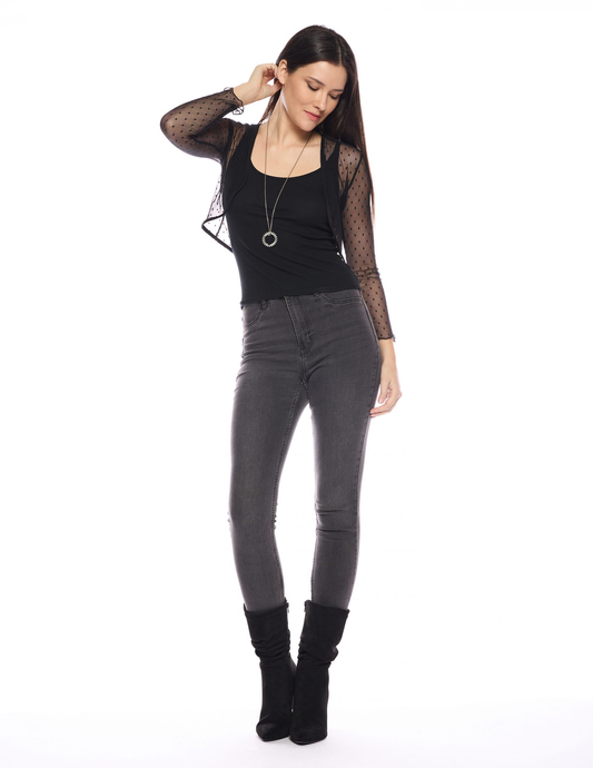 Pilot Cardigan in Black Mesh Dot